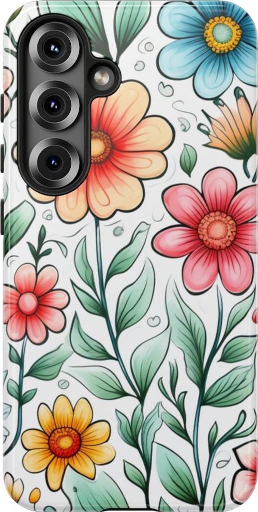 Buntes Blumenmuster mit Blättern – Hülle Kompatibel mit Samsung Galaxy S25