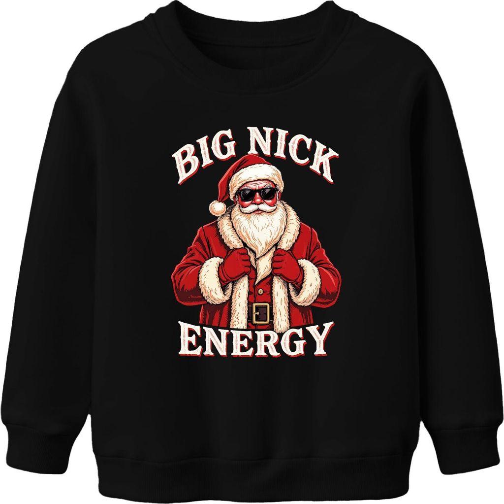 BIG NICK ENERGY Weihnachtsmann Weihnachtsgeschenk Sonnenbrille Uni Kinder Sweatshirt Pullover, Schwarz, 152