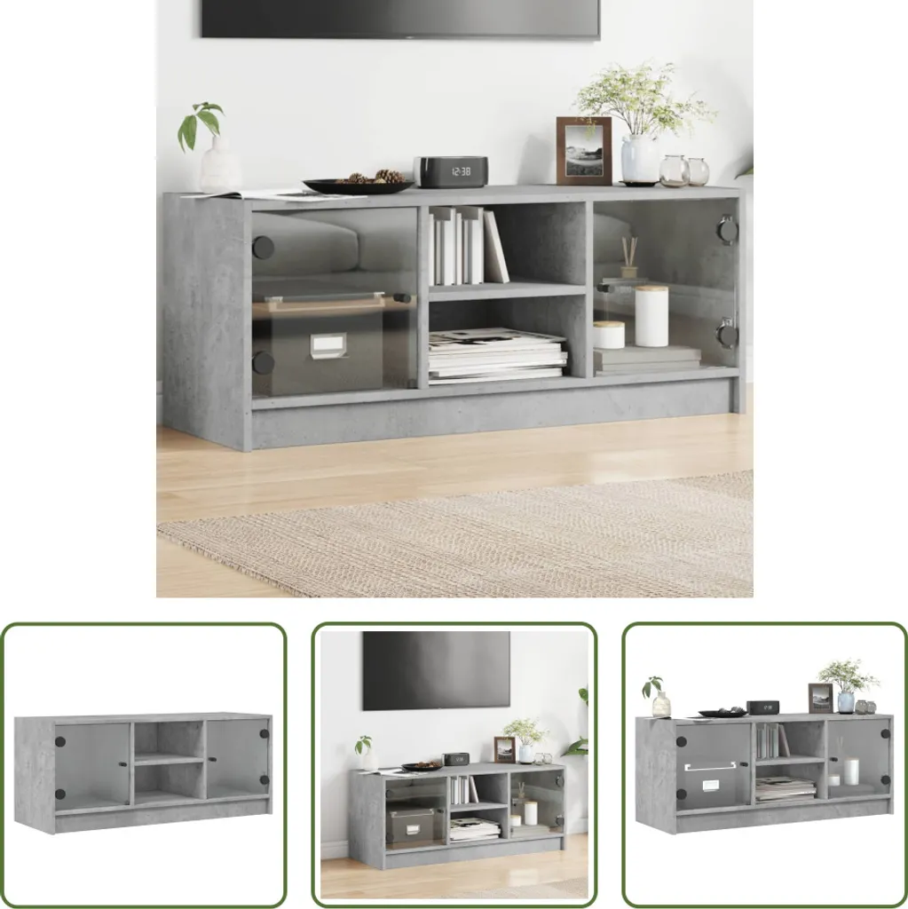 Mobile TV Grigio Cemento 102x37x42 cm con Ante in Vetro | The Living Store