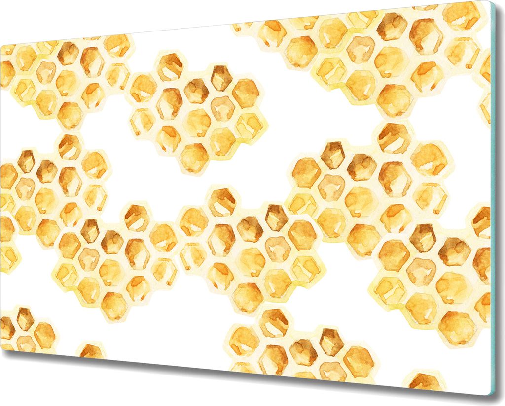 Glas-Herdabdeckplatte Glaskeramikkochfeld-Abdeckung Spritzschutz - 80x52 cm - Goldene Wabe Akzent