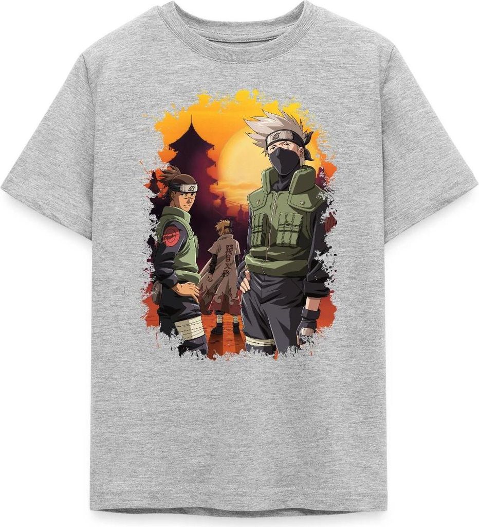 Spreadshirt Naruto Cooles Design Mit Kakashi, Iruka Und Naruto Teenager T-Shirt, 152/164 (12-14 Jahre), Grau meliert