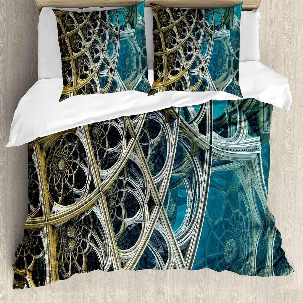 ABAKUHAUS Fractal Bettbezug, floral Themeds, Milbensicher Allergiker geeignet mit Kissenbezügen, 200 cm x 200 cm - 80 x 80 cm, Mehrfarbig