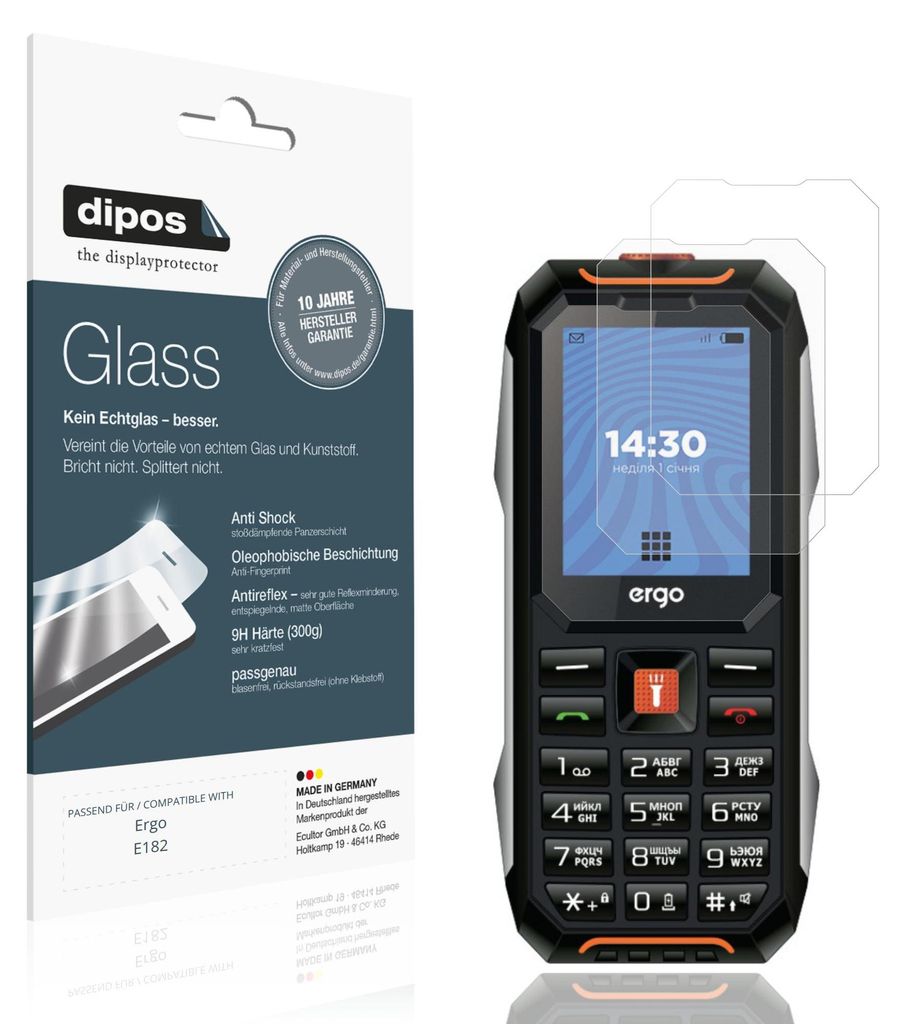 2x Schutzfolie für Ergo E182 matt - Anti-Shock 9H Folie dipos Glass Kunststoffglas