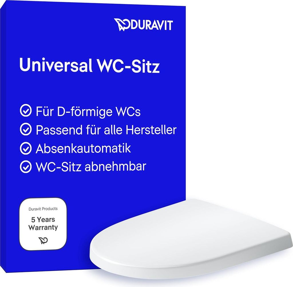 Duravit WC-Sitz Univavo, WC-Sitz D-shaped, Klobrille mit doppelter Absenkautomatik, Toilettendeckel Quick Release für einfache Montage, Klodeckel ...