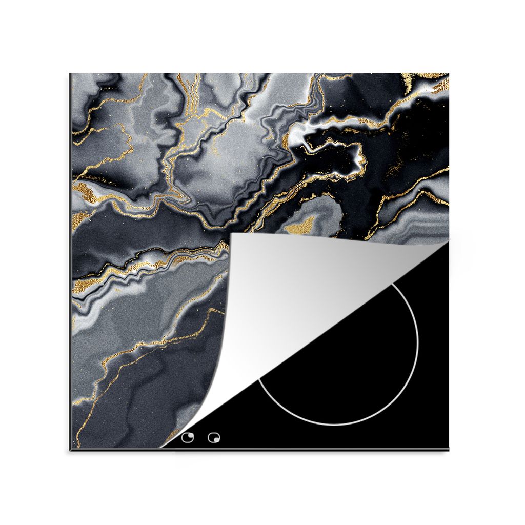 KitchenYeah Herdabdeckplatte Glitzer - Gold - Marmor - Achat - Geode , 78x78cm, Küche Deko, Glaskeramikkochfeld Herdabdeckung, Abdeckplatte fùr...
