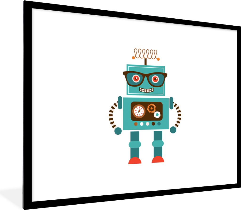 MuchoWow Gerahmtes Poster Roboter - Brille - Zahnräder - Gesicht - Jungen - Kinder 80x60 cm - Poster mit Schwarzem Bilderrahmen Wandposter Rahme...