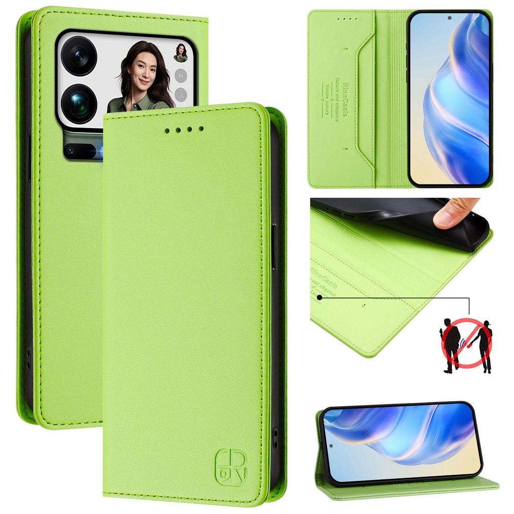Lederhülle für Xiaomi 17 Pro Max Hülle Flip Brieftasche Kartenfächern Ständer Schutzhülle Grün
