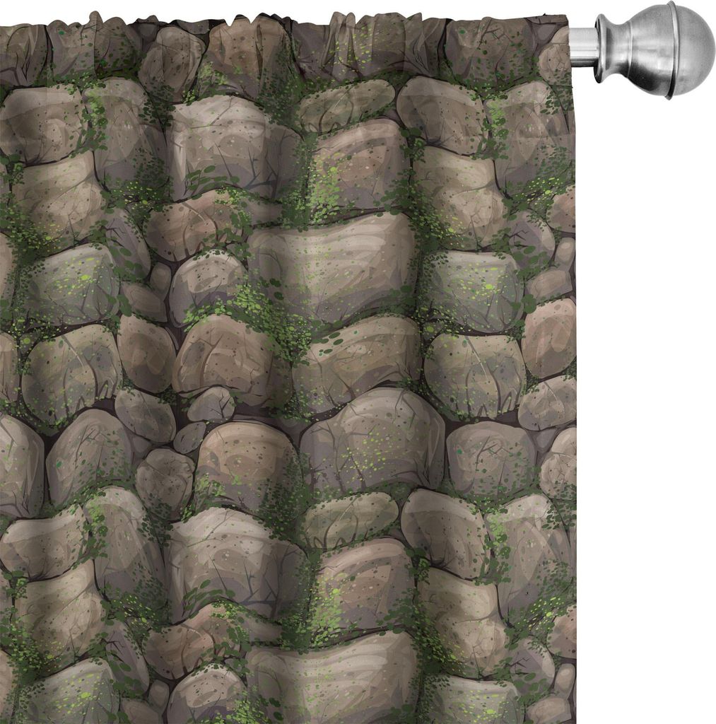 ABAKUHAUS Natur Vorhänge, Gardinen, Steine bedeckt mit Moos-Felsformations-Wald-friedlichem Meditationsthema, 2 Stück 75 x 225 cm, Dunkle T...