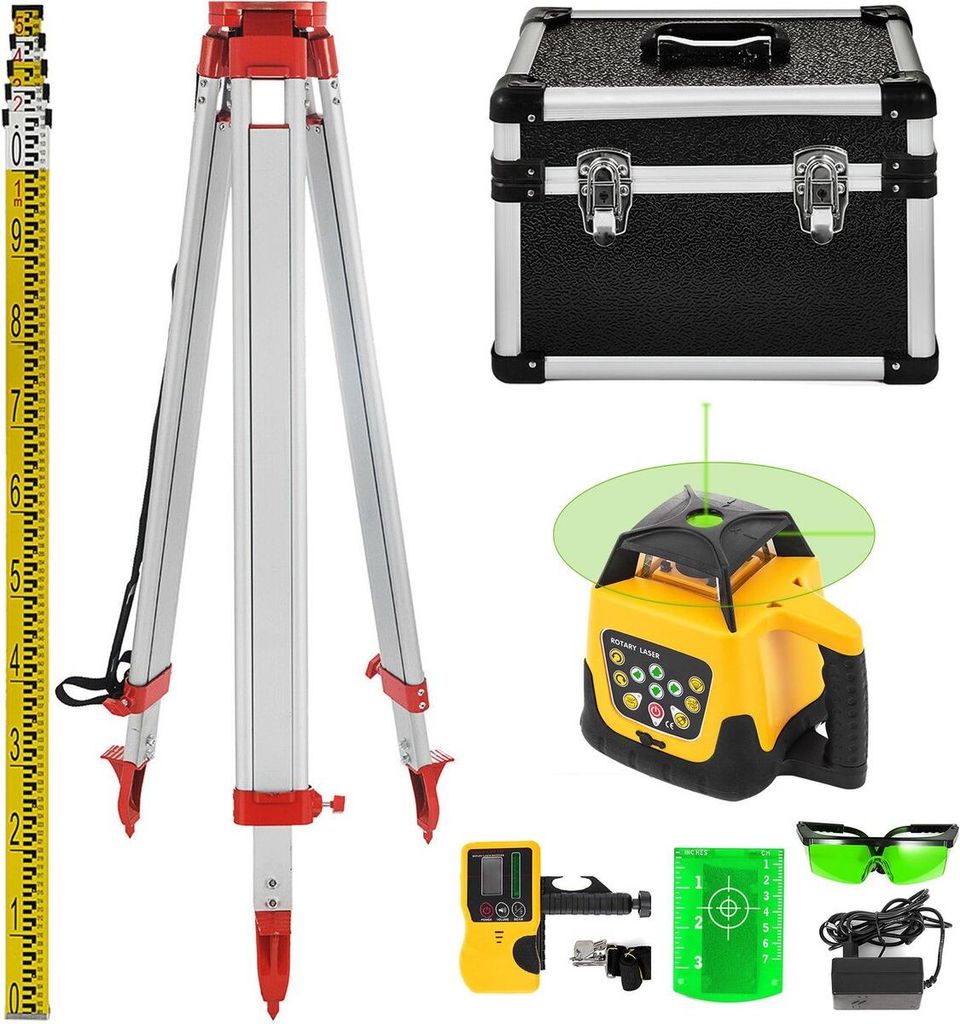 Vevor Rotations-Grünlaser-Set 500 m + 1,65 m Aluminiumstativ + 5 m Laser-Nivellierlatte