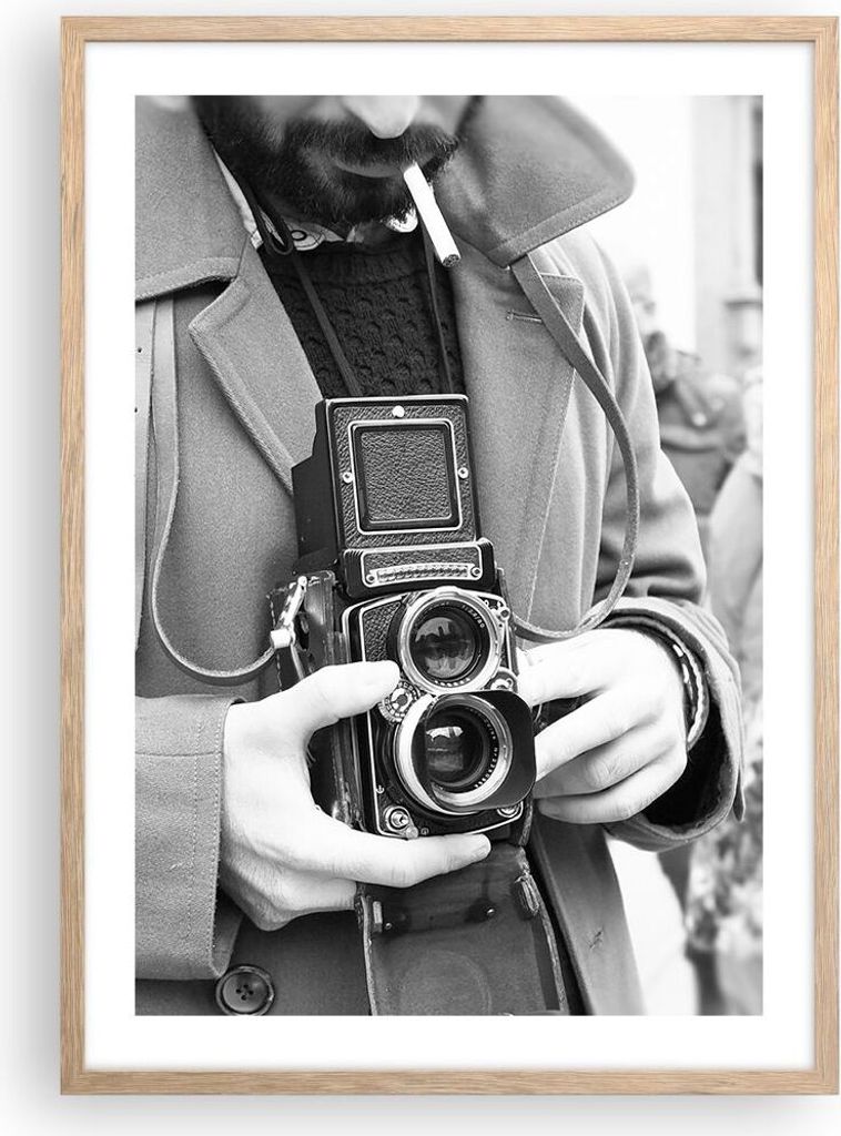 Gerahmtes Poster - Rahmen in heller Eiche - Die Kamera Retro Vintage - 50x70 cm - Wand Bild - Wanddeko - Wandbilder - Kunstposter - Wandposter - Bi...