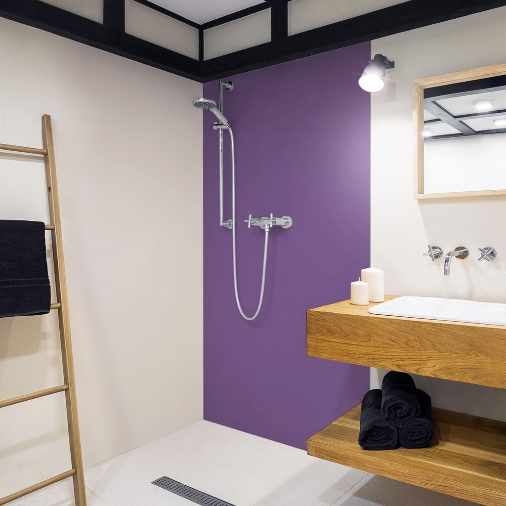 Duschrückwand mit Motiv selbstklebend - 0.35 mm Wandpaneel wasserfest Design violett Unifarben Badrückwand fugenlos Smart matt 90x200 cm