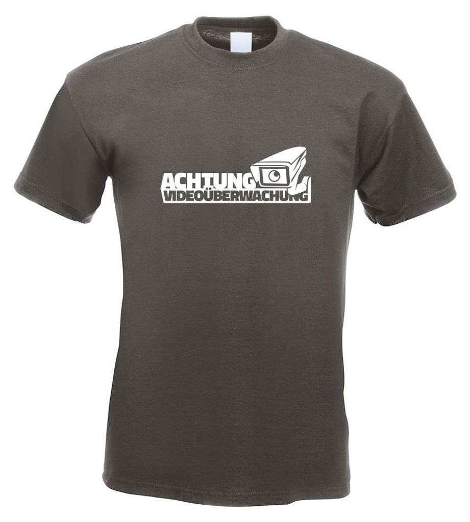Kiwistar - T-Shirt - Graphit - Achtung Videoüberwachung - Kamera Motiv Bedruckt Funshirt Design Print - mit Motiv Bedruckt - Funshirt Design - Spo...
