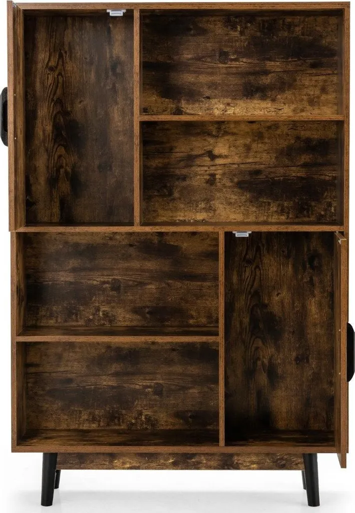 Bibliothèque meuble de rangement bois avec portes 80 x 24 x 120 cm café