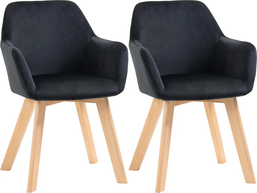 Fauteuils de Table Design Velours Pieds en Bois pour Salle à Manger x2