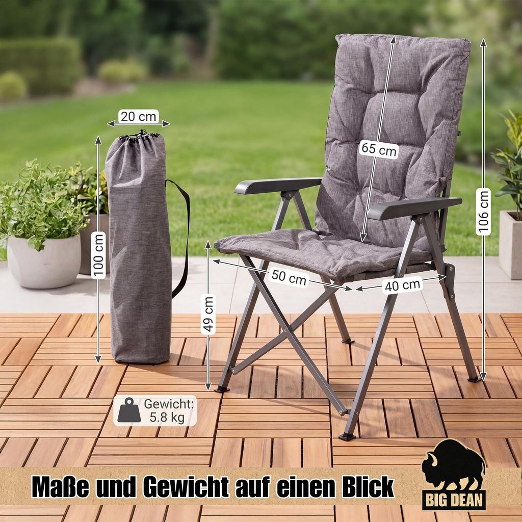 BigDean 2er Set Campingstuhl faltbar, 4-fach verstellbar