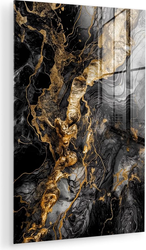 MuchoWow Glasbilder - Bilder auf Wandbild - Foto auf Glas Marmor - Schwarz - Gold - Abstrakt 80x120 cm Wanddekoration aus Glas - Acrylglasbild - Ac...