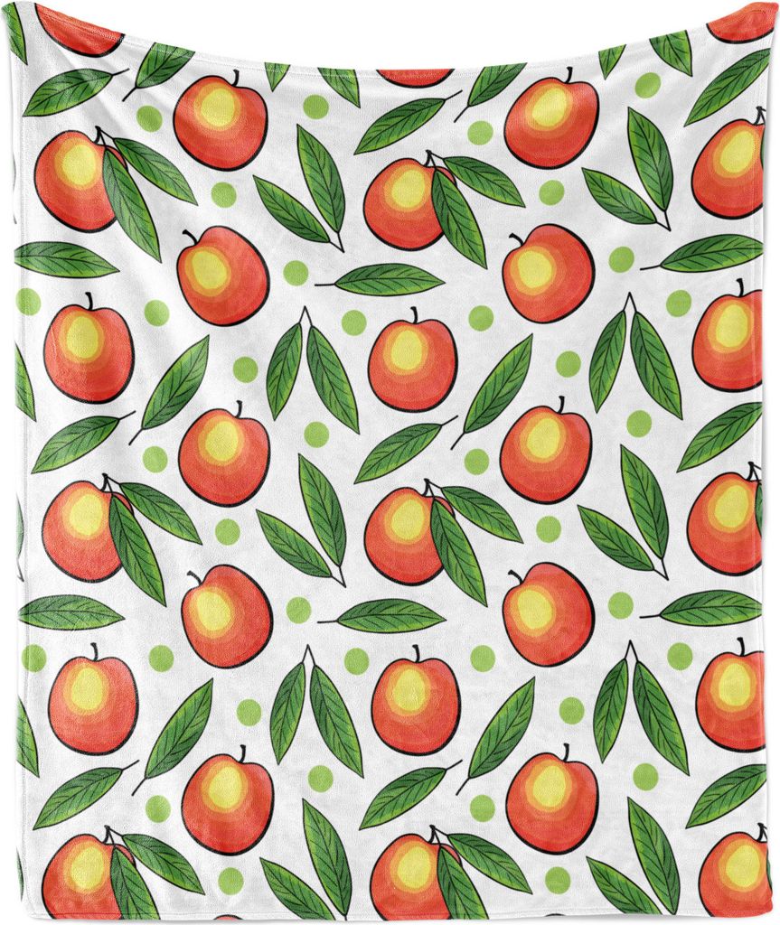ABAKUHAUS Früchte Weich Flanell Fleece Decke, Pfirsiche mit Blättern und Punkte, Gemütlicher Plüsch für den Innen- und Außenbereich, 125 x 17...