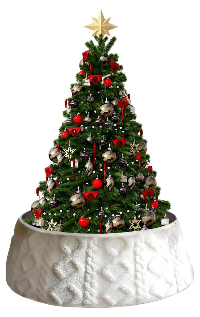 Künstlicher Weihnachtsbaumkragen, Gestrickte saisonale Dekoration - Rustikaler Weihnachtsbaumrock - Für Wohnung, Wohnzimmer, Schlafzimmer, Arbeit...