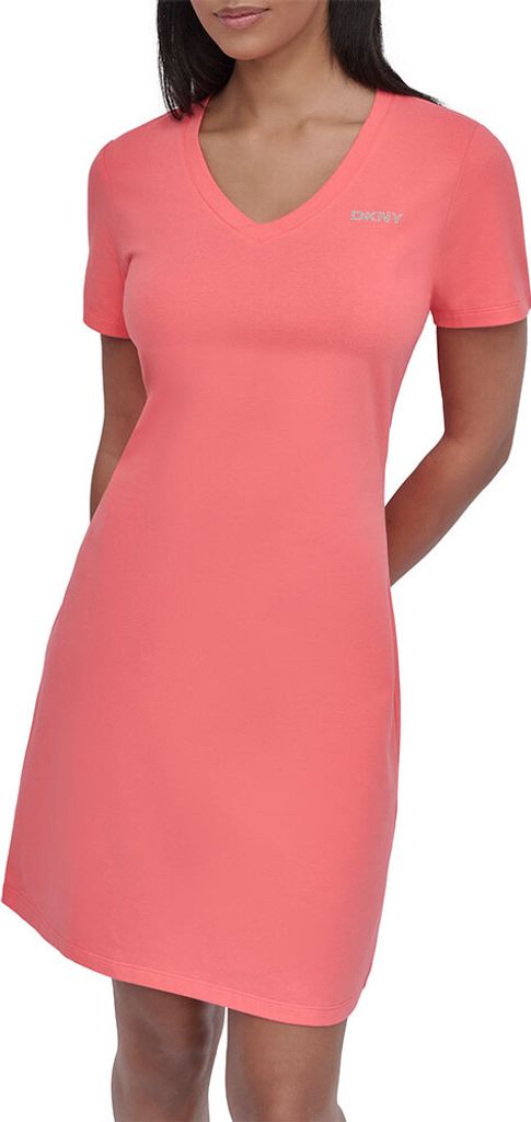 Dkny Mini Stud Logo Kurzarmkleid Rosa L Frau Rosa L