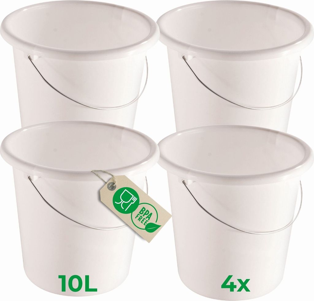 Novaliv 4 Stück Eimer 10L Weiß mit Maßeinteilung - Putzeimer 10 Liter 28,5 cm Praktischer Allrounder mit Skala für Haushalt & Garten ideal ...