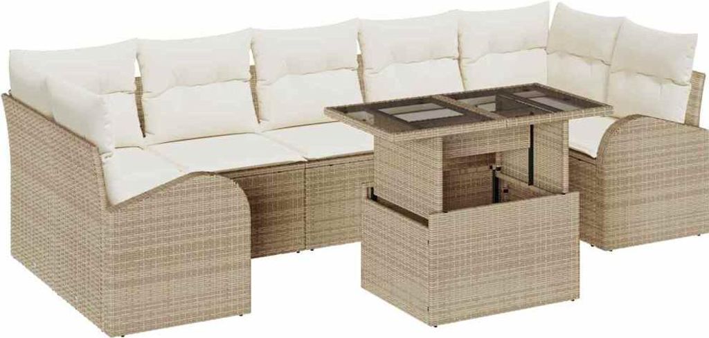 vidaXL Gartensofa-set mit Kissen mit Speicher 8 pcs Beige Poly Rattan