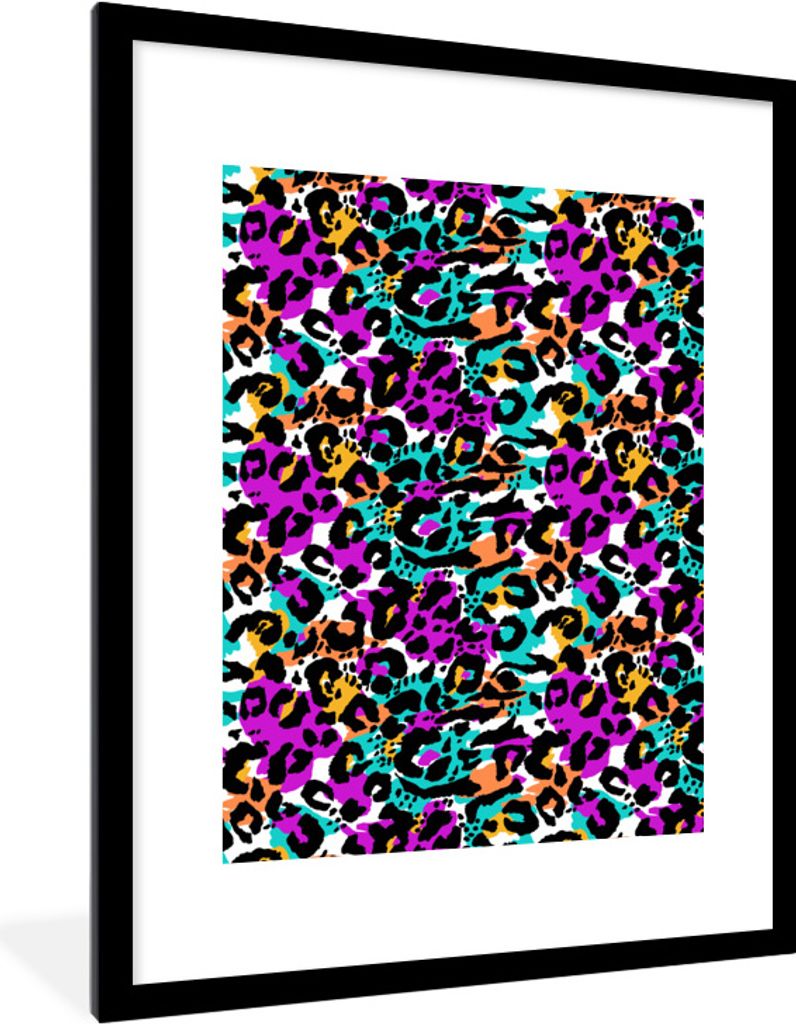 MuchoWow Gerahmtes Poster Pantherdruck - Schwarz - Farbenfroh 60x80 cm - Poster mit Schwarzem Bilderrahmen Wandposter Rahmen Foto Bilder - Wohnzi...