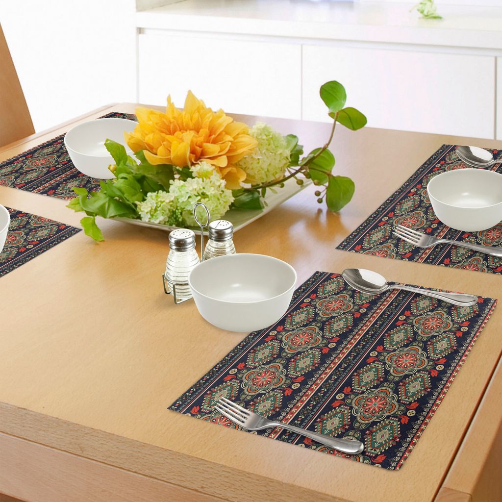 ABAKUHAUS Ethnisch Platzmatten, Arabesque Traditional Folkloric Motiv mit floralen und geometrischen Formen Bild, Tiscjdeco aus Farbfesten Stoff f...