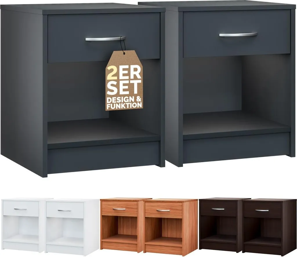 Gagnez de la place : lot 2 tables de chevet Hamburg anthracite 40 cm