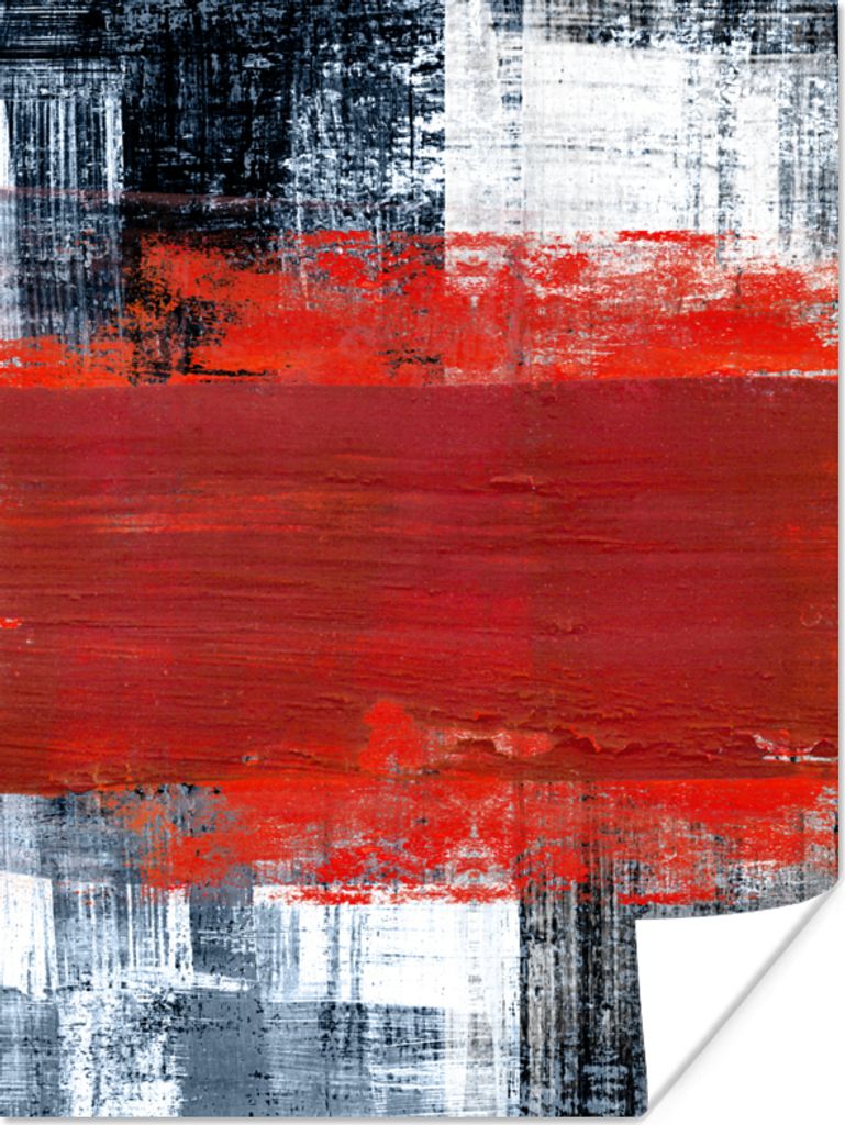 MuchoWow Poster Gemälde - Abstrakt - Rot - Öl 90x120 cm - Wohnzimmer
