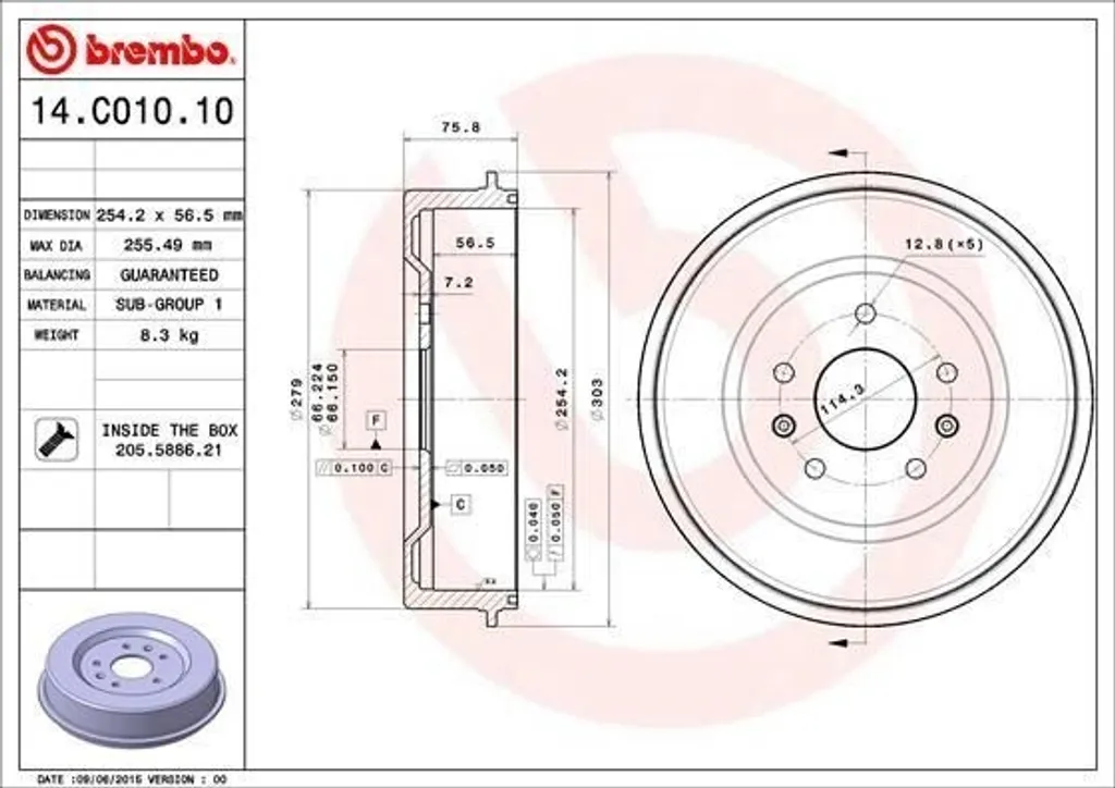 Tambour de frein arrière Brembo 14.C010.10 pour Freelander I L314