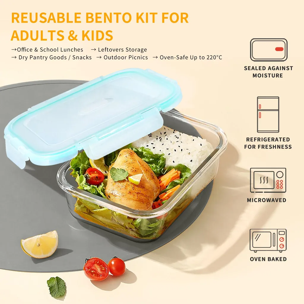 Récipient en verre borosilicate empilable 1040 ml - Pack de 4 boîtes - 2