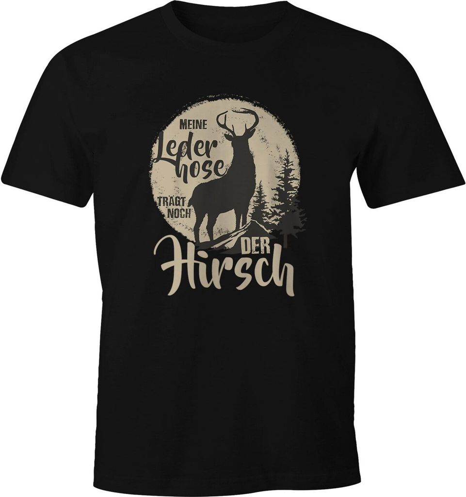 Herren T-Shirt Meine Lederhose trägt noch der Hirsch lustig Fun-Shirt Moonworks schwarz L