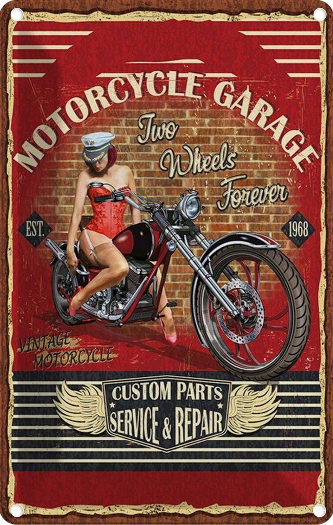 vianmo Blechschild 30x20 cm Pinup Motorcycle Garage Vintage Pin Up