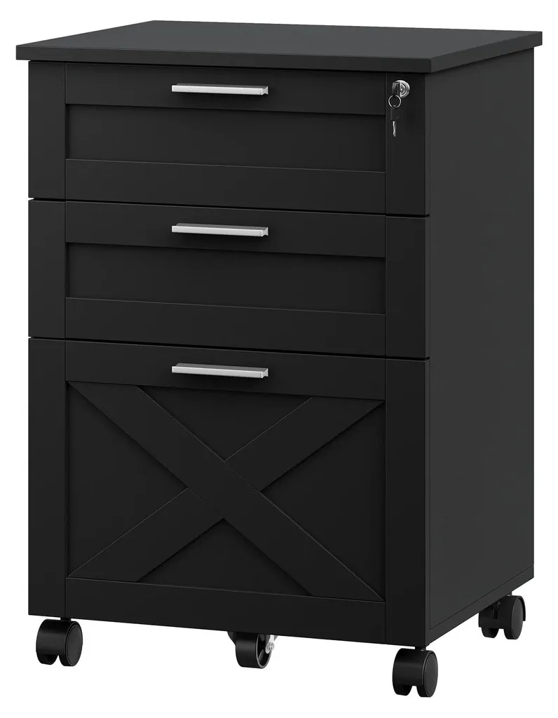Caisson de bureau mobile à 3 tiroirs pour dossiers et fournitures, noir