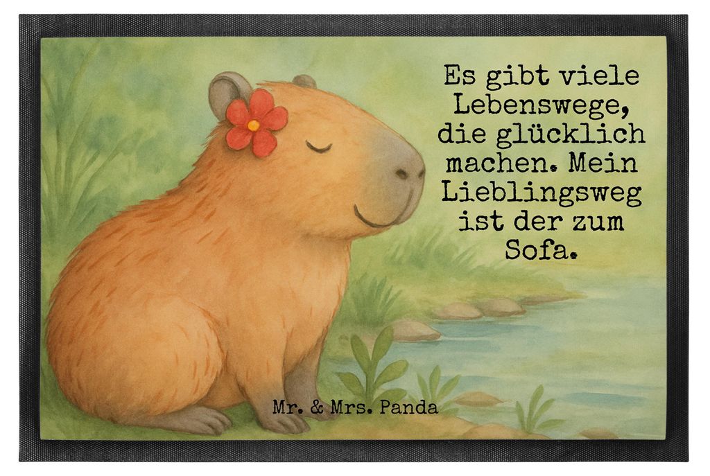 Mr. & Mrs. Panda Schmutzmatte Capybara Blume Design 40 x 60 cm - Weiß - Geschenk, Lustige Sprüche, Schmutzfangmatte, fußmatte, Eingangsteppich, ...