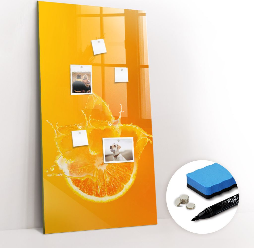 Magnetpinnwand Memoboard - Zubehörsatz - Schwarzer Marker + Schwamm + Magnete - 60 x 120 cm - Orangensaft