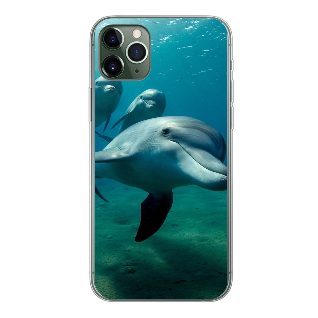 MuchoWow Handyhülle Schutzhülle Hülle für iPhone 11 Pro Max Wasser - Delphin - Blau Silikon Softcase Handy Hülle - Schutz