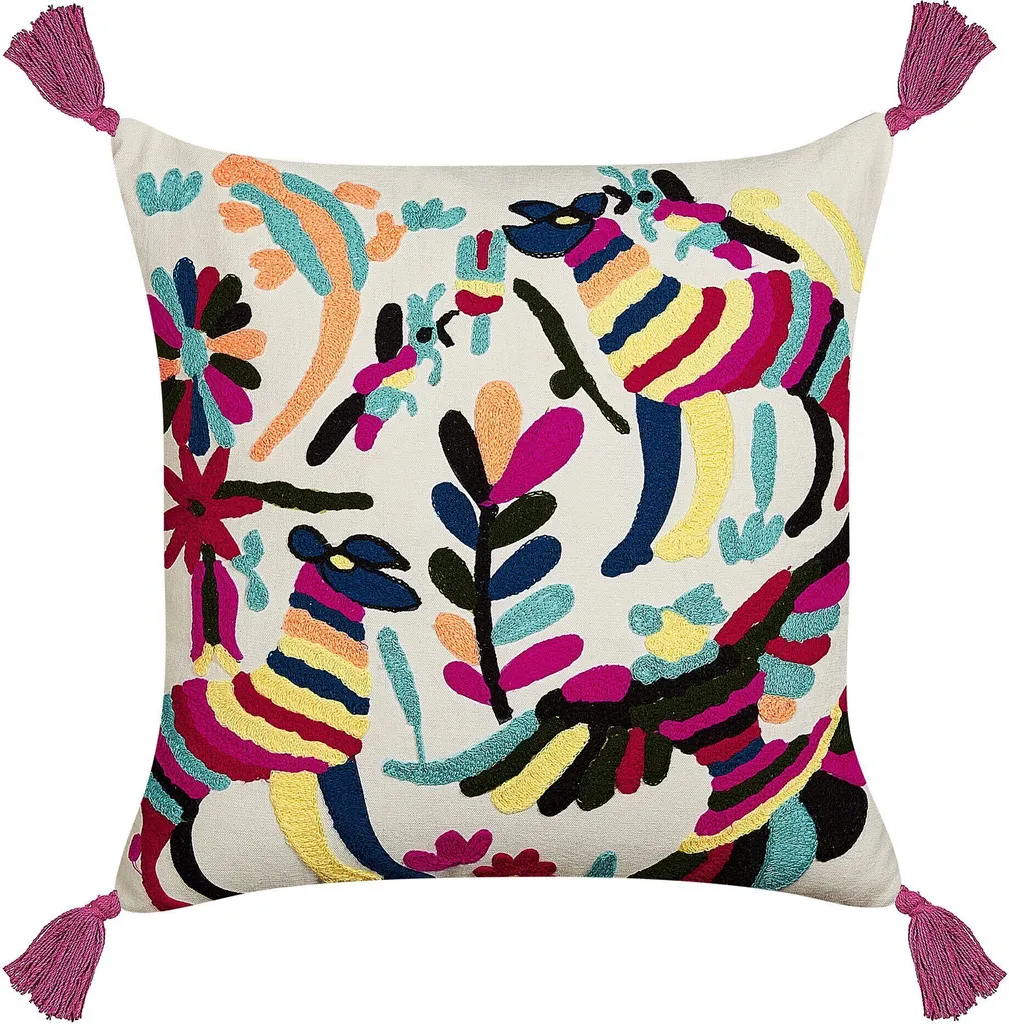 Coussin déhoussable facile à laver 50x50 coton motif animalier boho