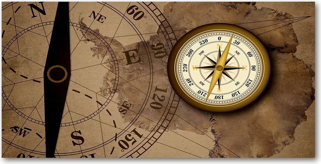 Tulup Glas-Bild - 100x50 -Wandkunst - Wandbild hinter gehärtetem Sicherheitsglas - Landkarten & Flaggen - Kompass - Braun