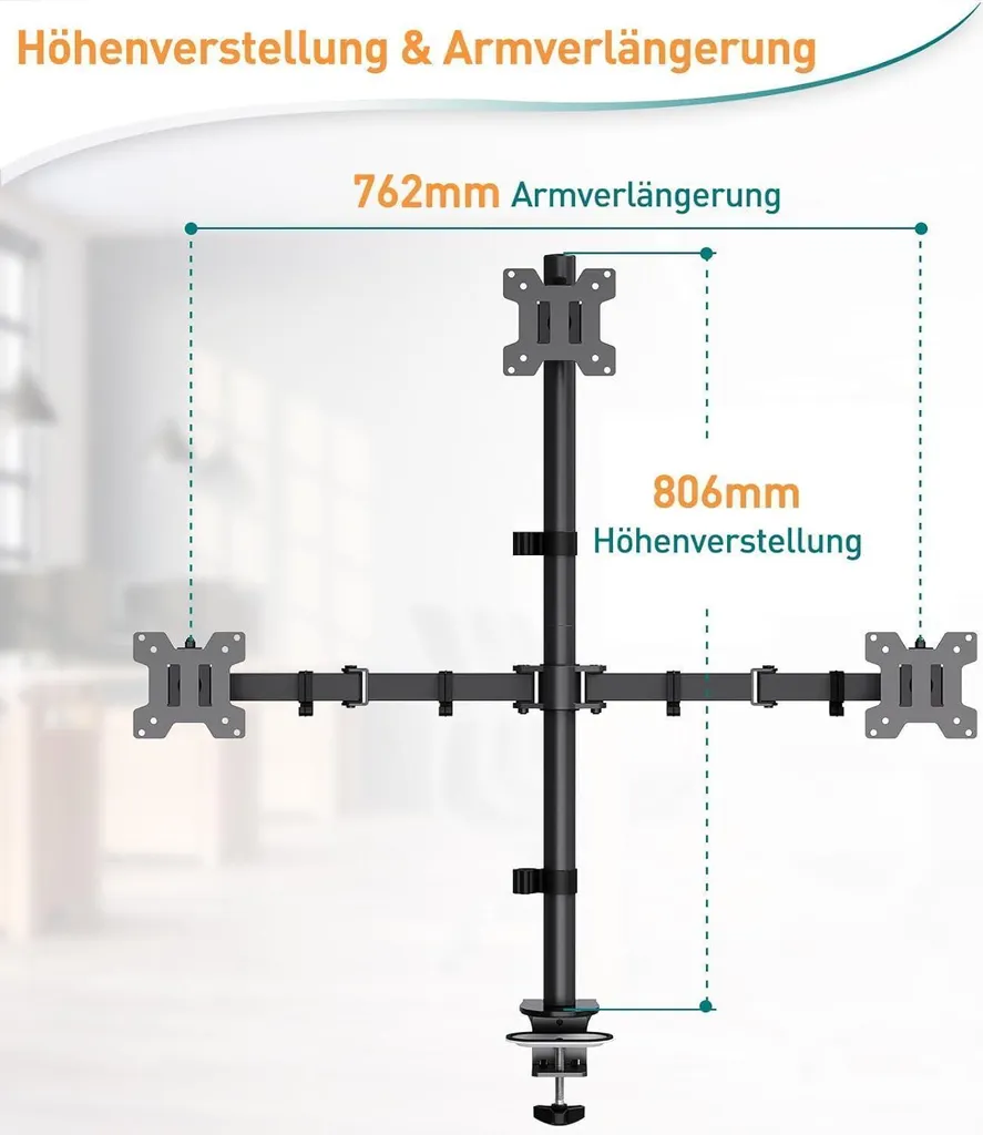 Support Écran Triple Ergonomique Réglable avec Capacité 8kg par Bras