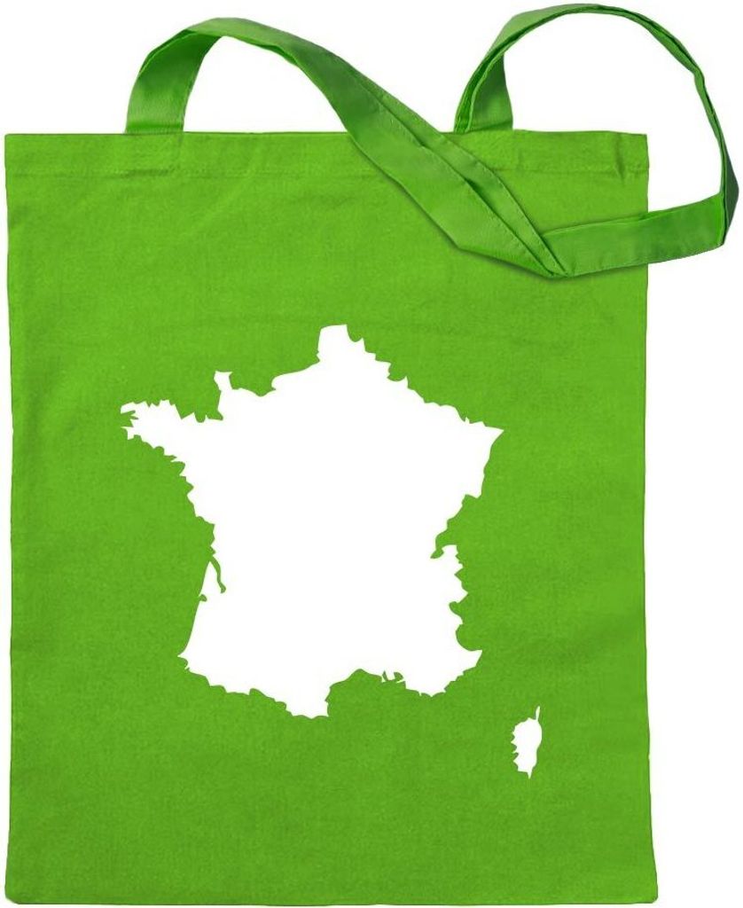 Kiwistar - Baumwolltasche - hellgrün - Frankreich Umriss Kontur - Tragetasche Stoffbeutel Umhängetasche Langer Henkel