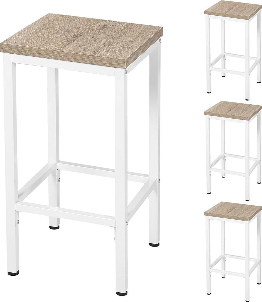 EUGAD 4er Barstühle, Küchenhocker, mit Fußstütze, aus Holzwerkstoff, Hell Eiche