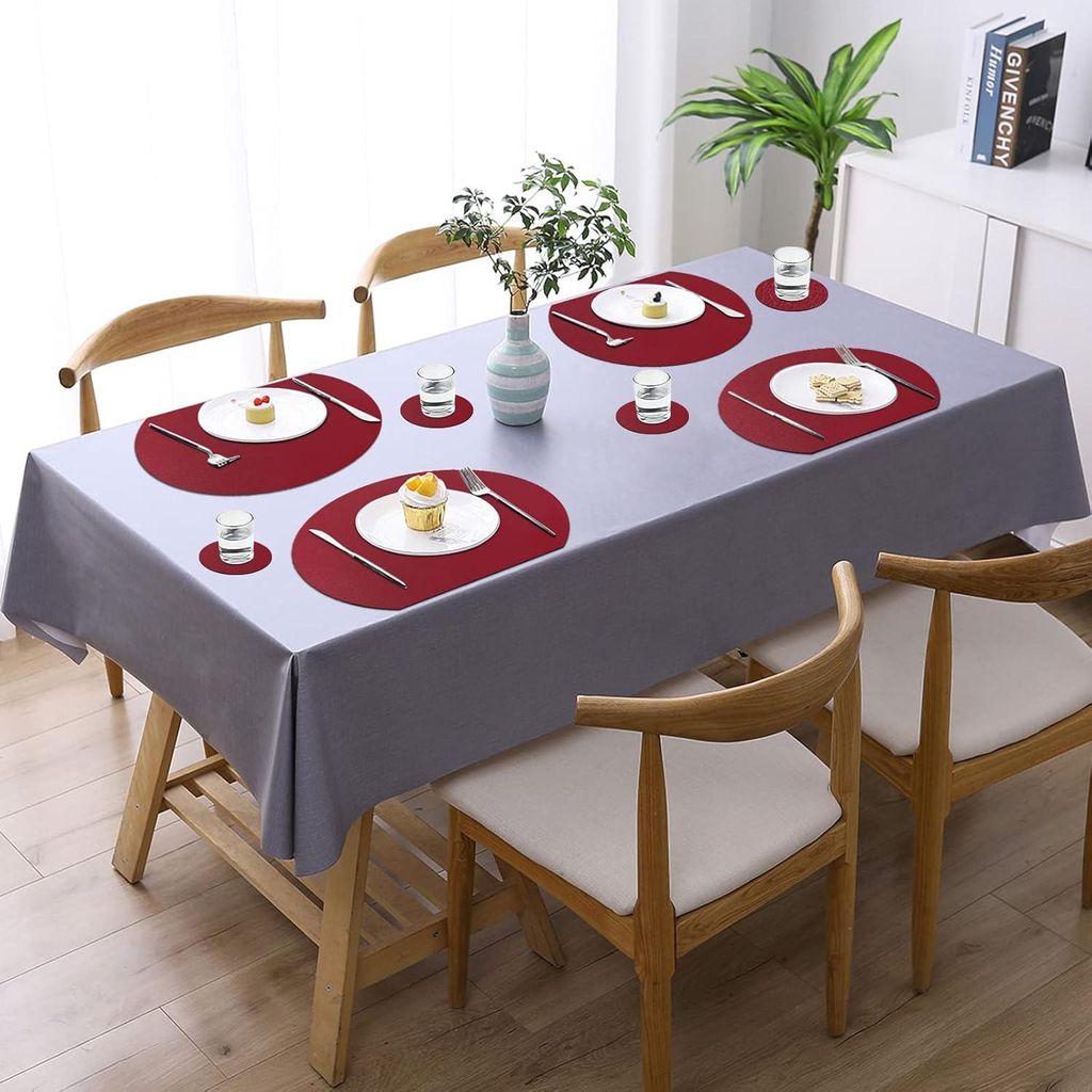 Abwaschbare Leder-Tabletts und Untersetzer - runde Tischdekoration für Küche und Esstisch - Set von 4 halben Kreisen schwarz