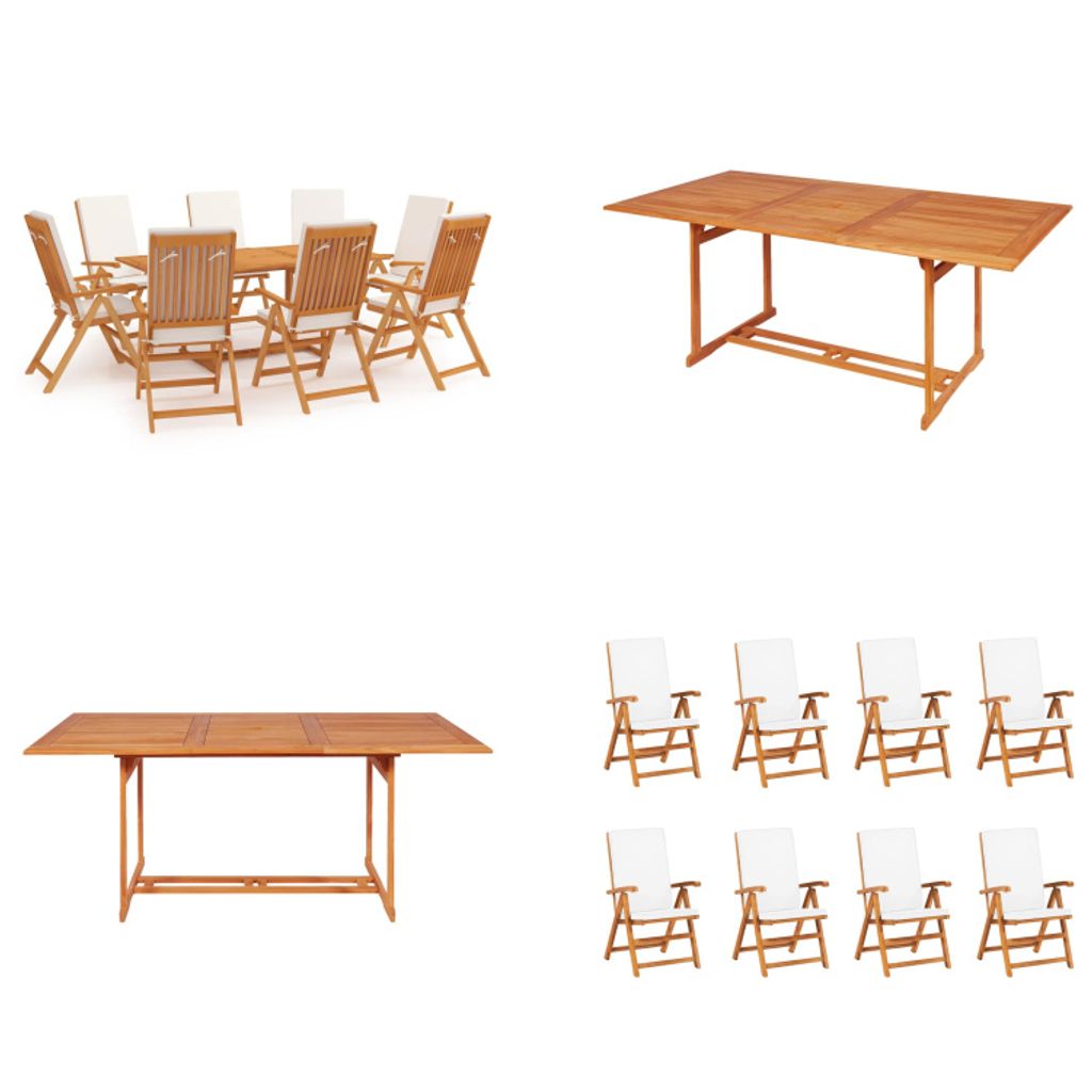vidaXL 9 tlg. Garten Essgruppe mit Kissen Massivholz Teak - Garten-Essgruppe - Garten-Essgruppen - Gartenmöbel-Set - Gartenmöbel-Sets
