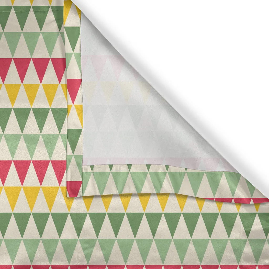 Rideau triangles corail et vert à œillets, 2 panneaux 140x175 cm