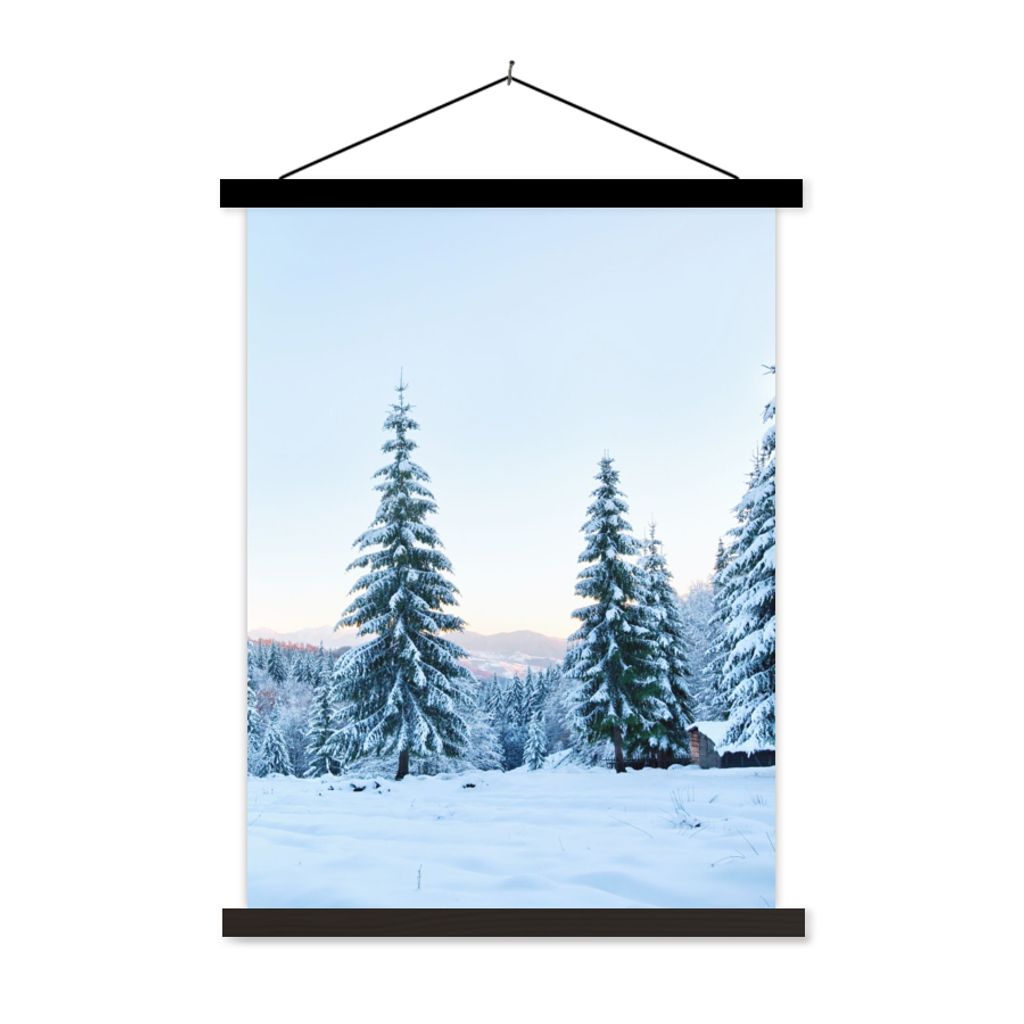 MuchoWow Textilposter Winter - Schnee - Bäume 60x80 cm mit schwarzem Rahmen - Plakathalter