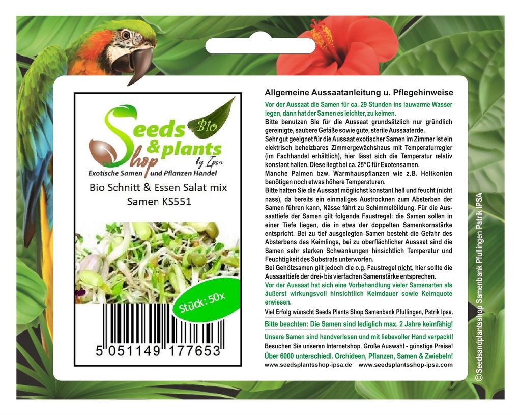 50x Schnitt & Essen Salat mix - Ökologische Samen Gemüse KS551