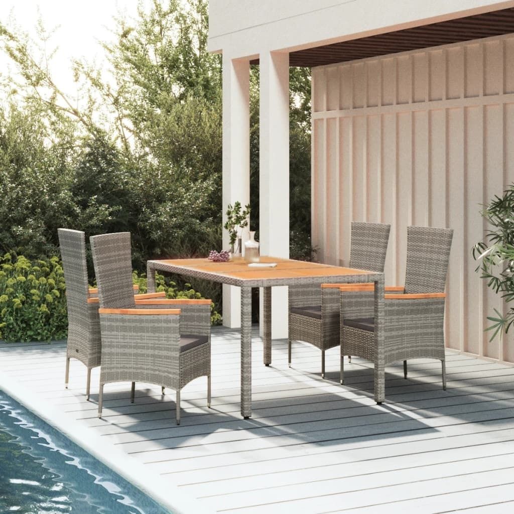 The Living Store 5-tlg. Garten-Essgruppe mit Kissen Grau Poly Rattan