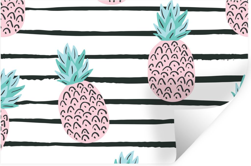 MuchoWow Wandtattoo Wandsticker Wandaufkleber Sommer - Ananas - Muster 60x40 cm Selbstklebend und Repositionierbar - Wierderverwendbar - Selbstkl...
