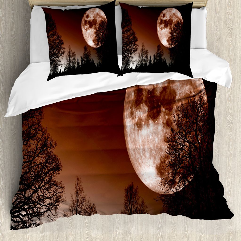 ABAKUHAUS Mond Bettbezug, Abstrakt Farbiger Wald, Milbensicher Allergiker geeignet mit Kissenbezügen, 200 cm x 200 cm - 80 x 80 cm, Redwood Schwarz